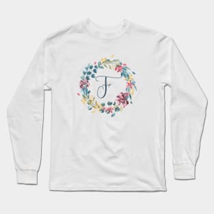 Floral Monogram F Colorful Full Blooms Long Sleeve T-Shirt